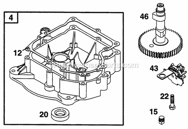 Sump Base Cam Diagram and Parts List for 28A702-0102-01  Briggs and Stratton Engine